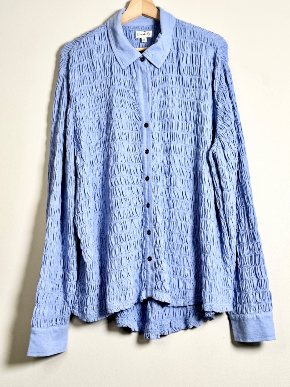 NWT Wonderly Light Blue Textured Knit Button Down Shirt Sz XL - Picture 4 of 11